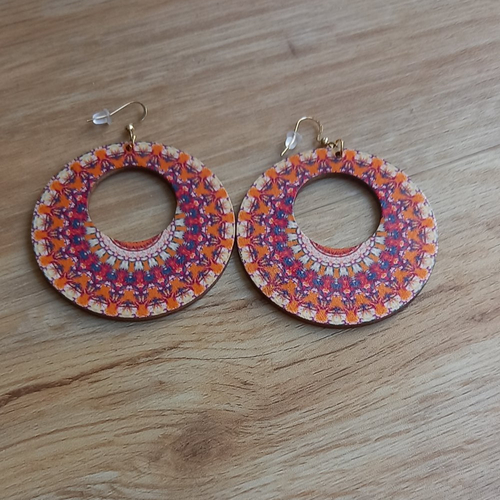 Boucles d'oreilles bois, orange