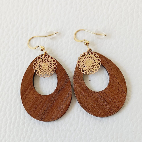 Boucles d'oreilles bois pendantes