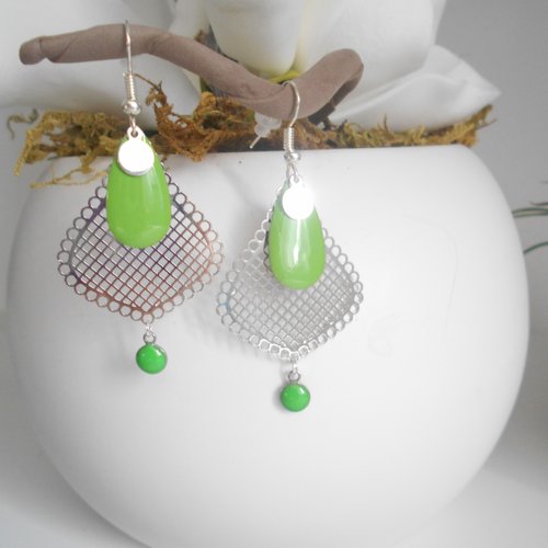Boucles d'oreilles chandelier sequin vert