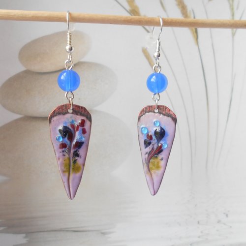 Boucle d'oreille fantaisie émaux multicolore perle bleu marine - Un grand  marché