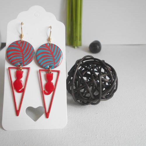 Boucles d'oreilles chat rouge