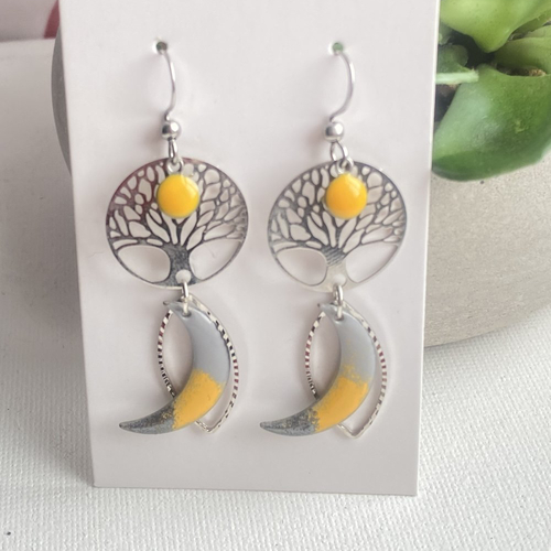 Boucles d’oreilles jaune et grise