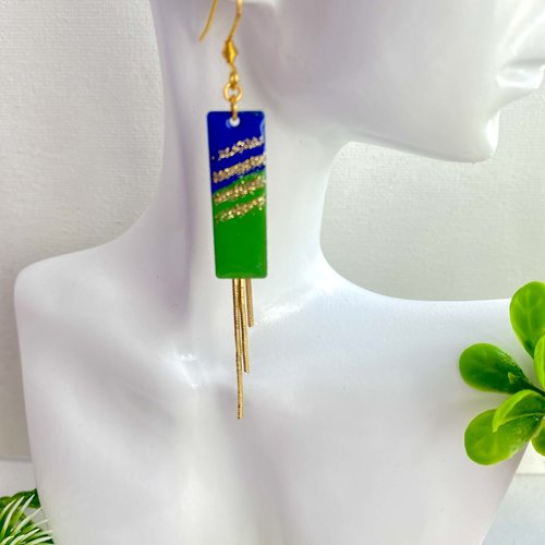 Boucles d'oreilles colorée pendante chainette