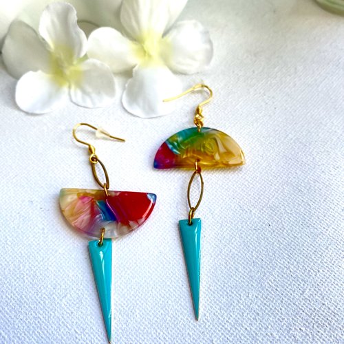 Boucles d'oreilles asymétrique multicolore/bijou d'oreilles