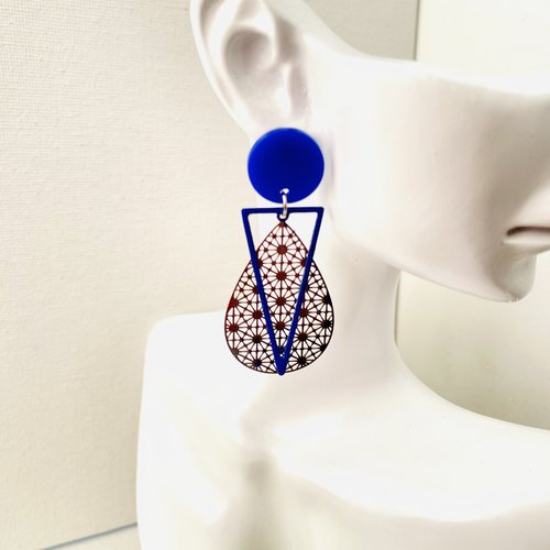 Boucles d’oreilles pendante bleu marine et argent
