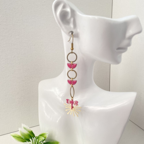 Boucles d'oreilles pendante rose
