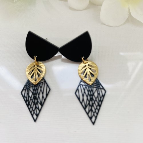 Boucles d’oreilles noires et or