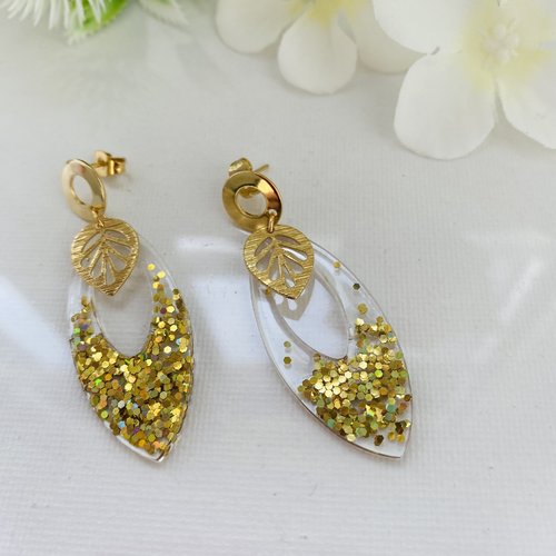 Boucles d’oreilles résine et or