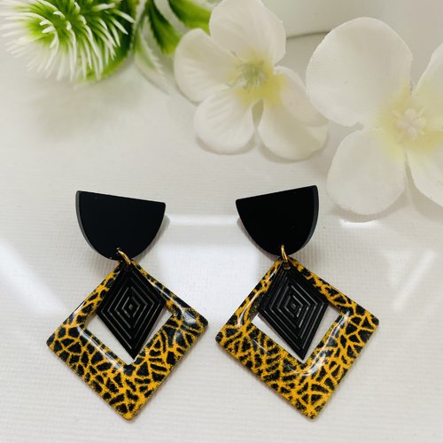 Boucles d’oreilles géométrique jaune et noir