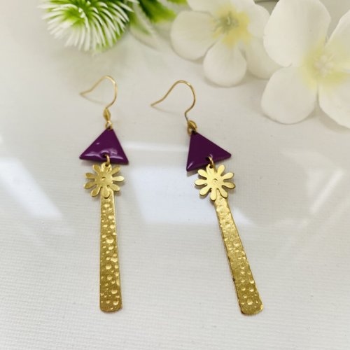 Boucles d’oreilles géométrique violet et or