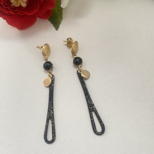 Boucles d'oreille doré sequin noir
