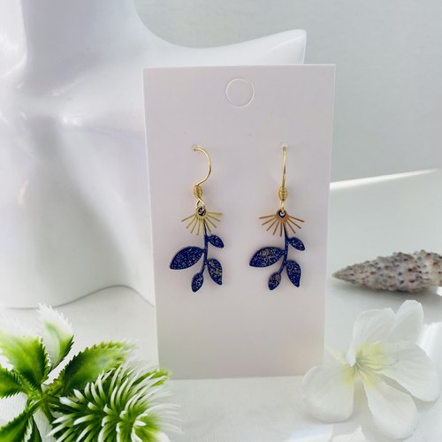 Boucles d'oreille pendante doré et bleu marine