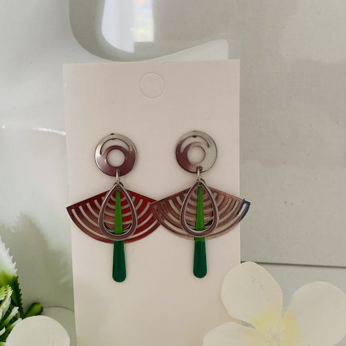 Boucles d’oreilles pendante argent et vert
