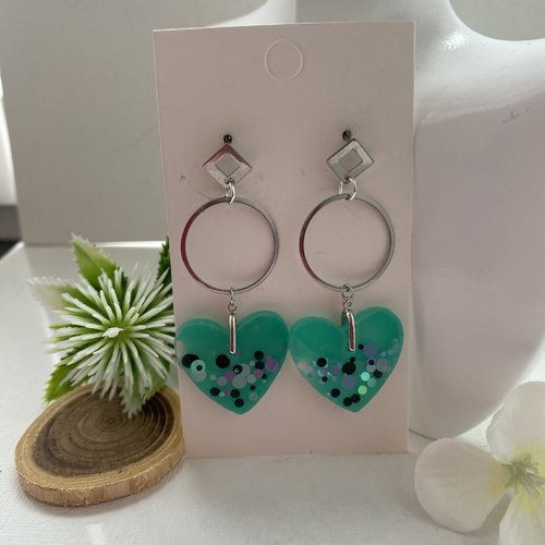 Boucles d'oreille coeur turquoise