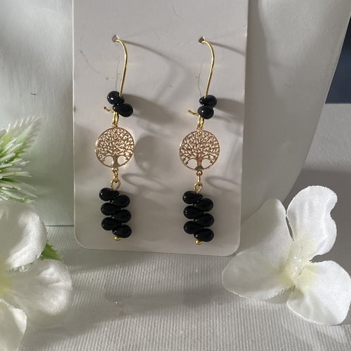 Boucles d'oreille pendante doré et noire