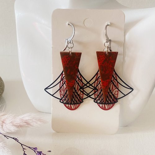Boucles d'oreilles rouge et noire