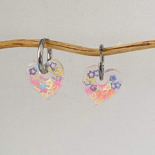 Boucles d’oreilles créole doré cœur rose