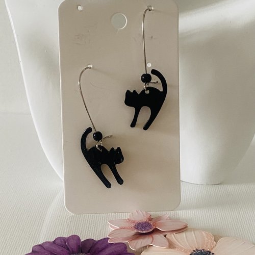 Boucles d'oreilles chat noir