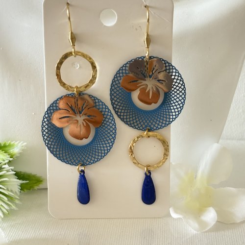 Boucles d'oreilles pendante bleues/bijou fantaisie/bijou femme