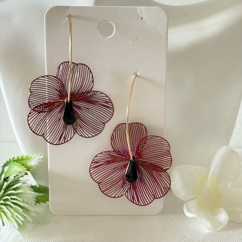 Boucles d'oreilles fleur rouge/ bijou fantaisie/bijou femme