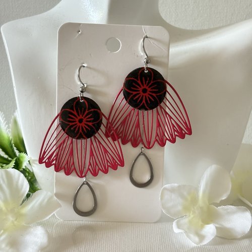 Boucles d'oreilles pendantes rouge et noir/bijoux d'oreilles