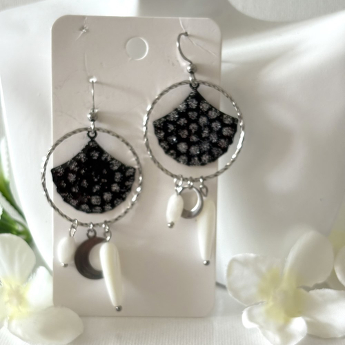 Boucles d'oreilles noires argent,bijou fantaisie,pendante