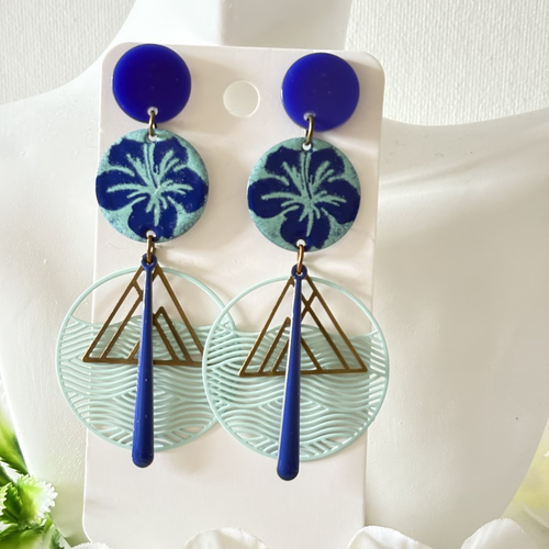 Boucles d'oreilles pendante, sequin orchidée jaune et noir