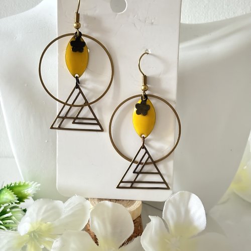 Boucles d’oreilles pendante jaune,bijou femme