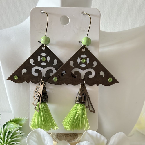 Boucle d'oreille pendante bronze et vert
