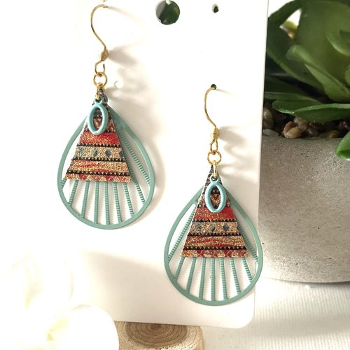 Boucles d'oreille pendante turquoise et doré