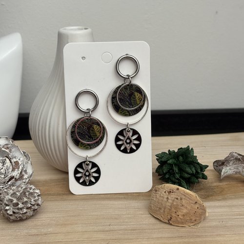 Boucles d'oreille pendante noire et argent