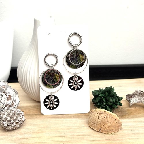 Boucles d'oreille pendante noire et argent