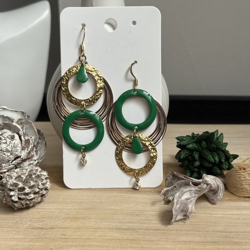Boucles d'oreille pendante doré et verte