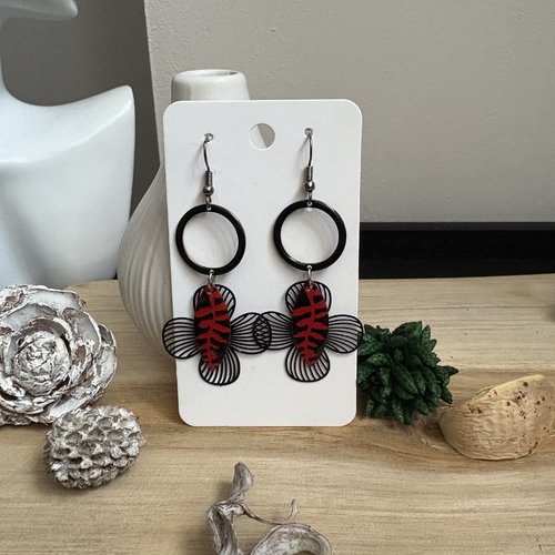 Boucles d'oreilles rouge et noir/boucles d'oreilles pendantes/cadeau femme