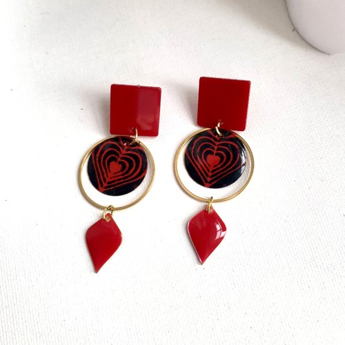 Boucles d’oreilles rouge, fantaisie,pendante