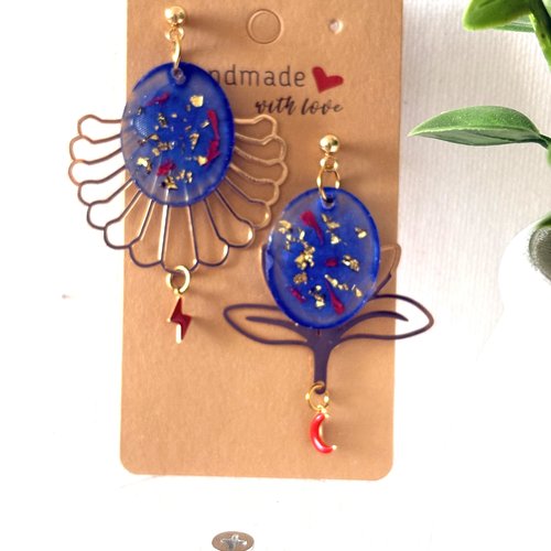 Boucles d’oreilles dépareillées,fantaisie,femme idée cadeau
