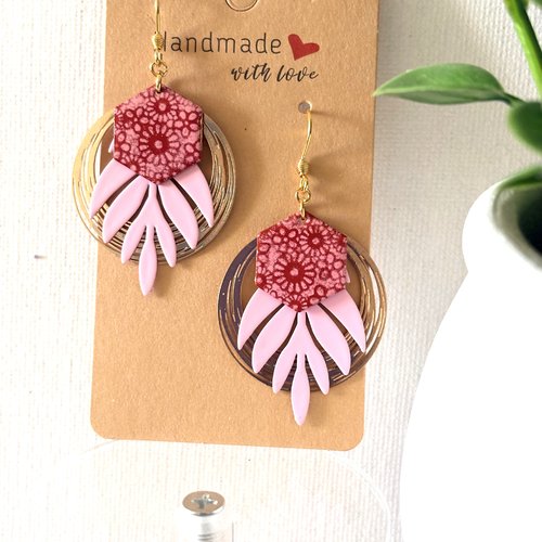 Boucles d’oreilles,fantaisie,rouge et rose,femme idée cadeau