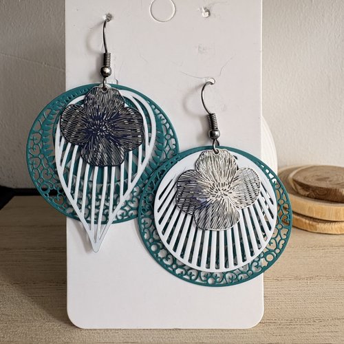 Boucles d'oreilles ronde turquoise,fantaisie,cadeau femme