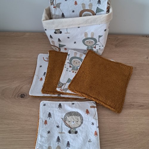 Lot 12 lingettes lavables zero dechet en eponge bambou et panier assortie