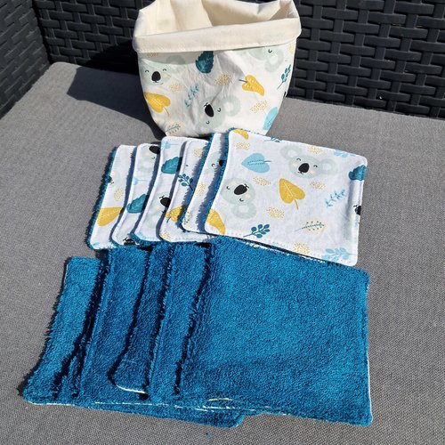 Lot 12 lingettes lavables zero dechet en eponge bambou et panier assortie