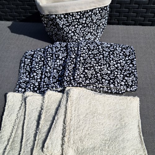 Lot 12 lingettes lavables zero dechet en eponge bambou et panier assortie
