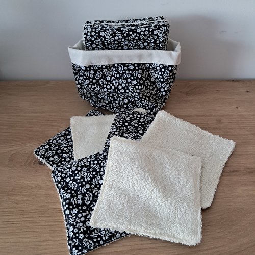 Lot 12 lingettes lavables zero dechet en eponge bambou et panier assortie