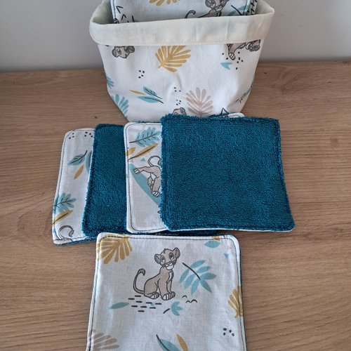 Lot lingettes lavables et panier assorti en eponge bambou et coton fait main