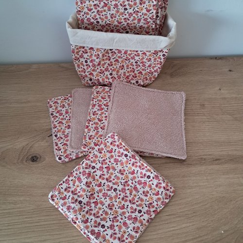 Lot 12 lingettes lavables en coton et eponge bambou panier assorti