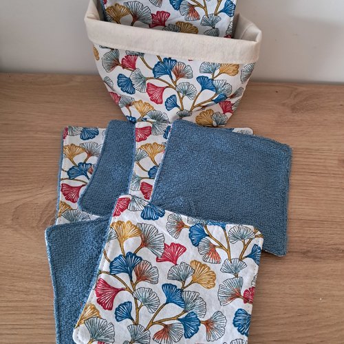 Lot 12 lingettes lavables et panier assorti en con et eponge bambou