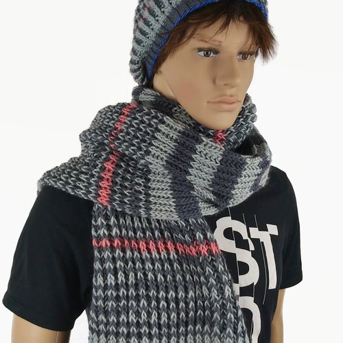 Roche - ensemble écharpe et bonnet en laine pour homme - tricoté main
