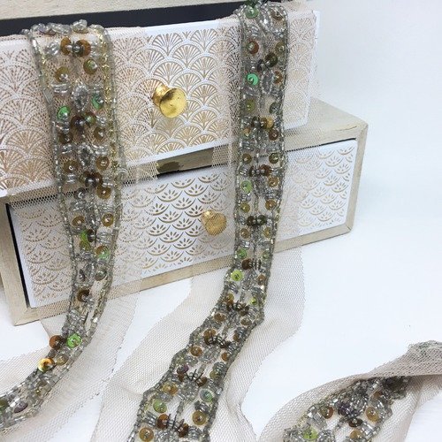 7 cm x 1 m Galon ruban beige /& perles