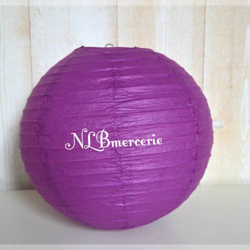 Lampions violet prune diamètre 25 cm en papier de riz, lanternes, boules chinoise 
