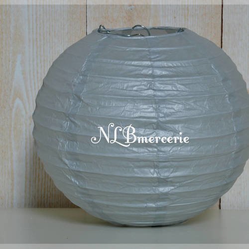 Lampions gris métallique diamètre 20 cm en papier de riz, lanternes, boules chinoise 