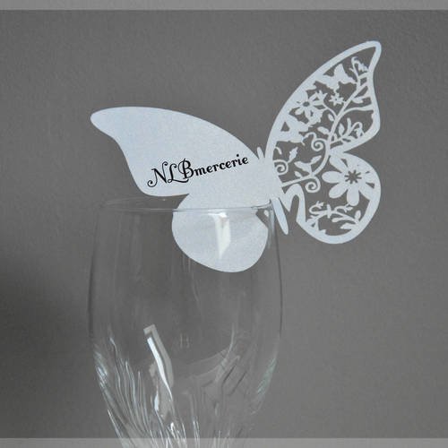 Carte nom marque-place papillons verre x10 ivoire mariage anniversaire décoration table 